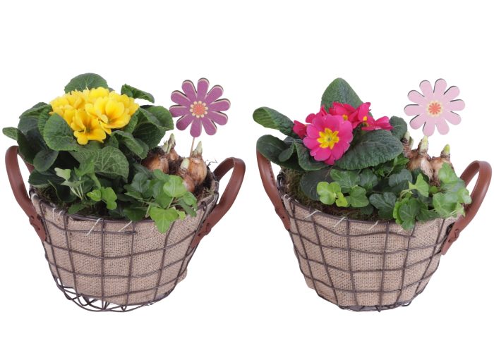 Early Spring Arr. Outdoor Metal Wire Basket Jute Ø21cm 3PP, D 21